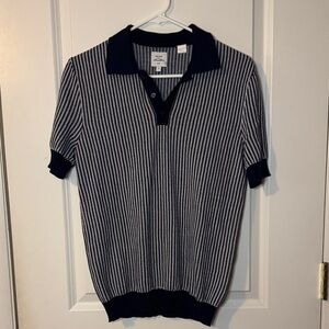 Max N Chester Navy Blue Knit Riviera Polo Shirt Sm polo collared short sleeve